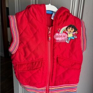 Vintage 5T DORA THE Explorer Viacom 2007 Red Quilted Vest with Cartoon Patch